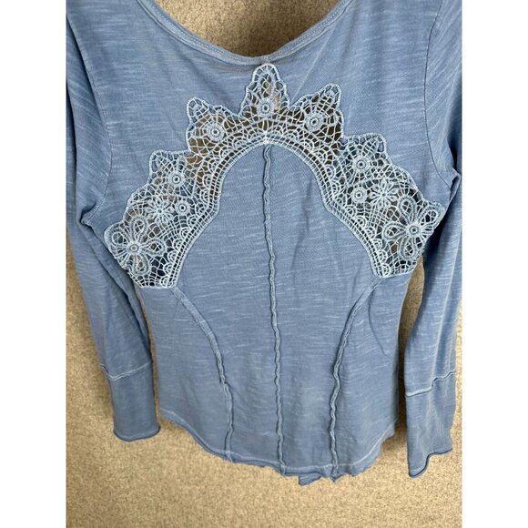 Free People Blue Long Sleeve Top with Lace Detail - Picture 7 of 8